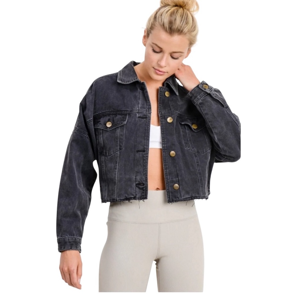 Mono B Washed Black Cropped Denim Jacket